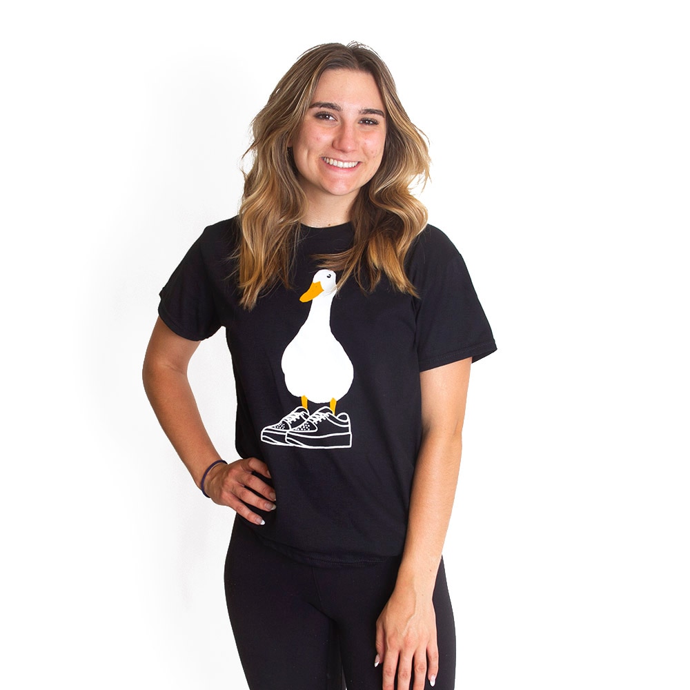 Ducks Spirit, McKenzie SewOn, Black, Crew Neck, Men, Unisex, Tennis, Anatidae Duck, Tennis shoe design, T-Shirt, 618513
